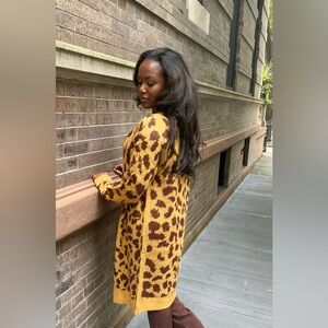 Yellow and Brown Leopard Print Sweater